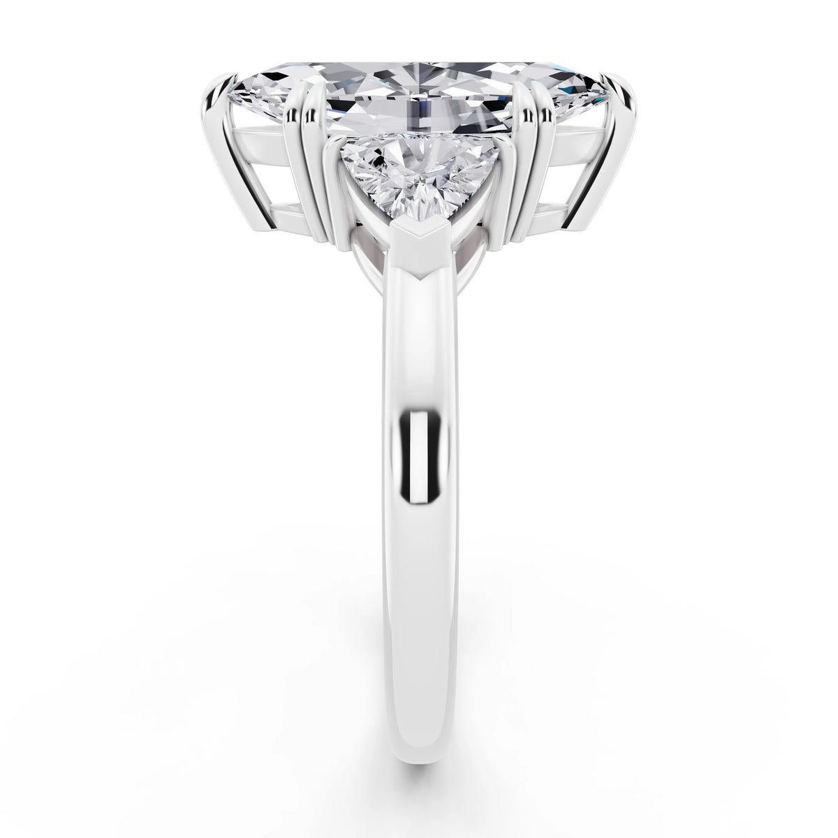 Platinum Marquise Cut Diamond Three Stone Ring with Trillion Accents - side view