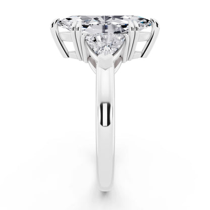 Platinum Marquise Cut Diamond Three Stone Ring with Trillion Accents - side view