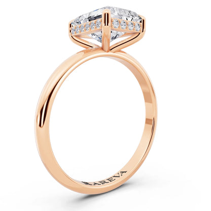 14 KT Rose Gold Radiant Cut Diamond Hidden Halo Solitaire Ring - top view