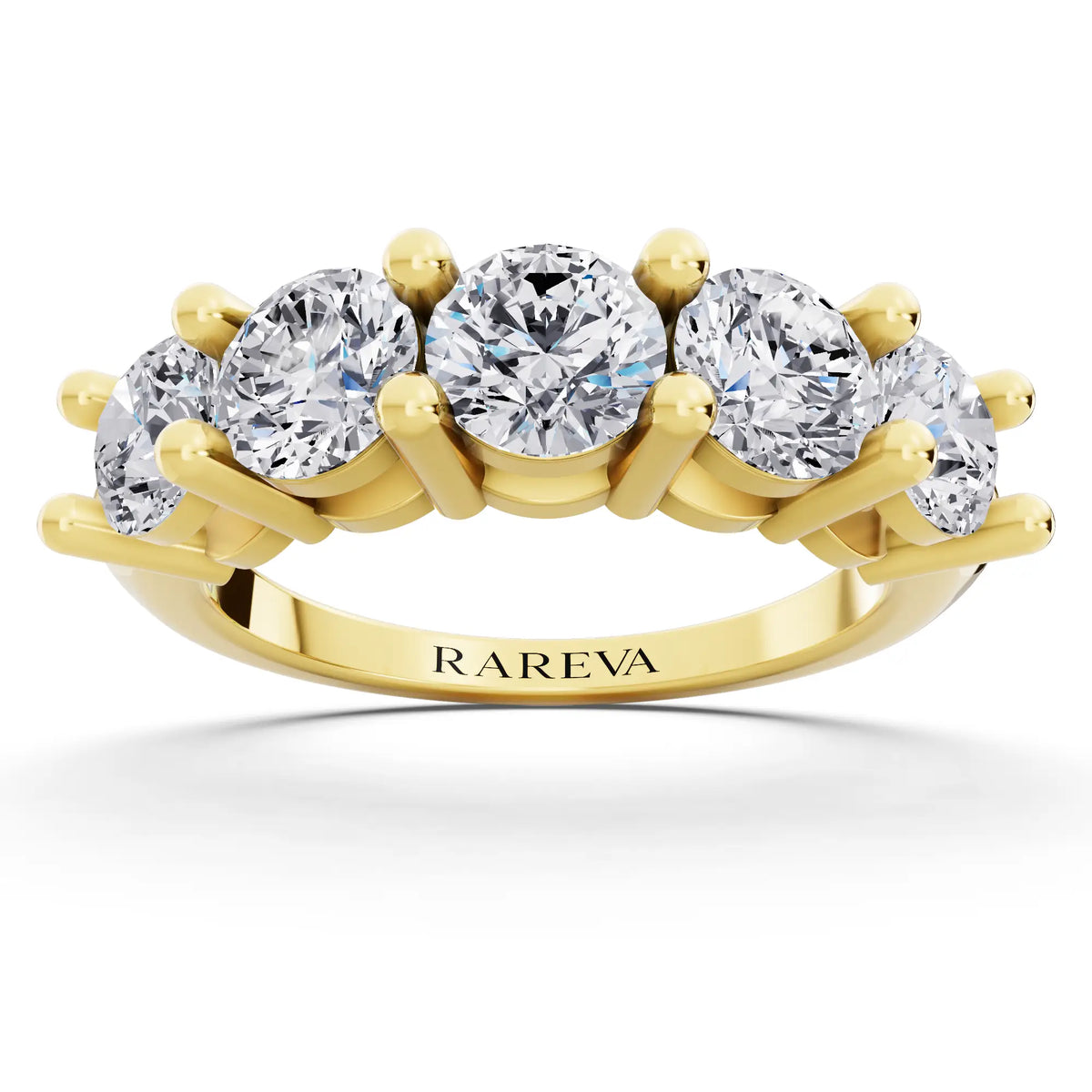 10K Yellow Gold Five Stone Round Cut Diamond Half Eternity Wedding Band - 2.7mm - Front