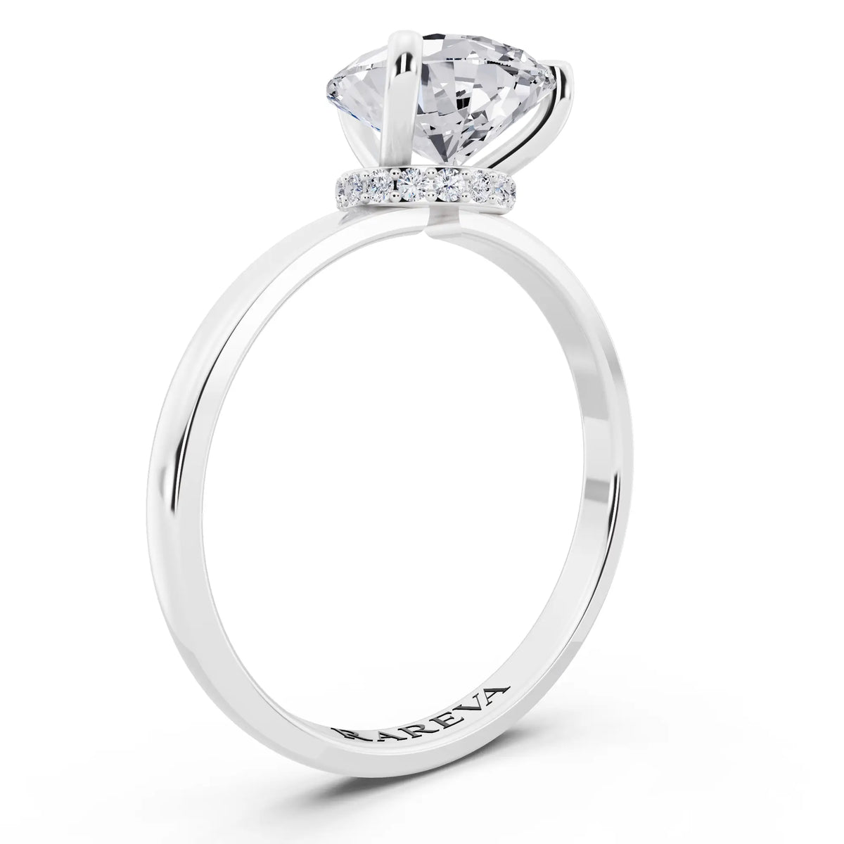 14 KT White Gold Pear Cut Diamond Solitaire Ring with Pave Collar - top view