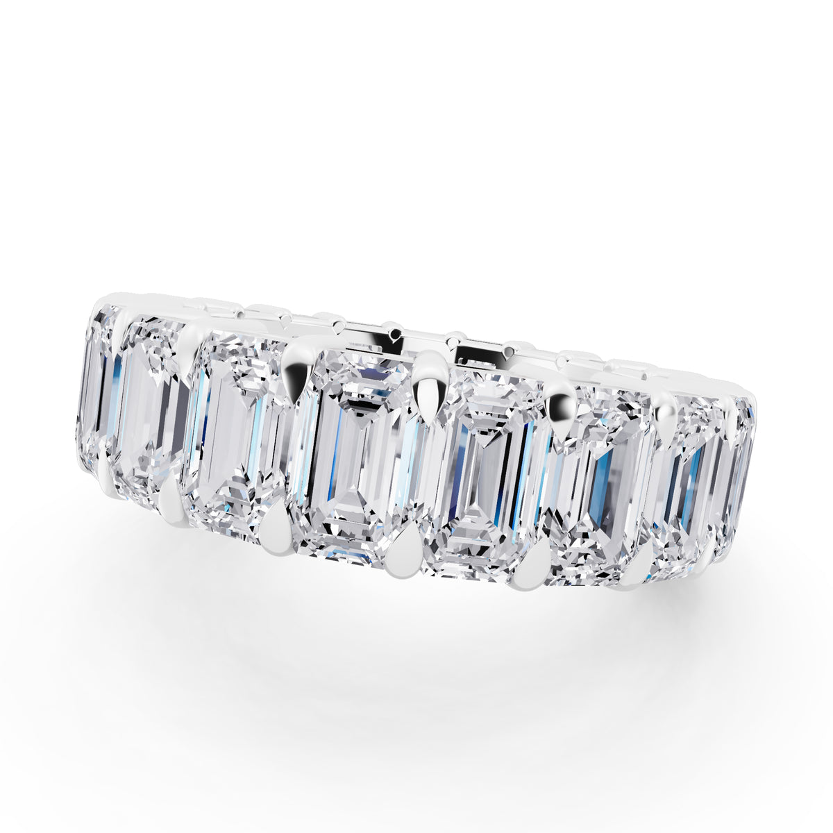 14K White Gold Emerald Cut Diamond Eternity Band - 5mm - 5.00ctw - Close up