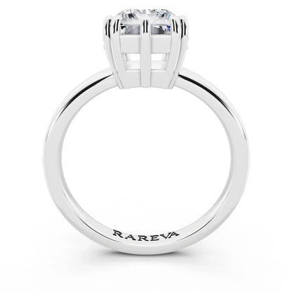Platinum Radiant Cut Diamond Solitaire Ring with Hidden Accent Basket - through finger