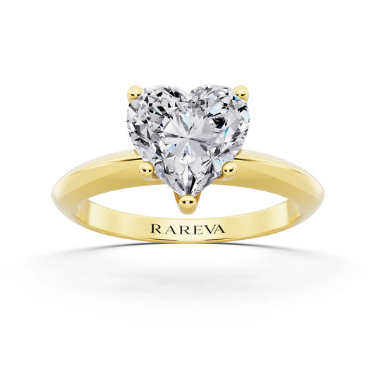 18 KT Yellow Gold Heart Cut Diamond Classic Solitaire Ring - front view