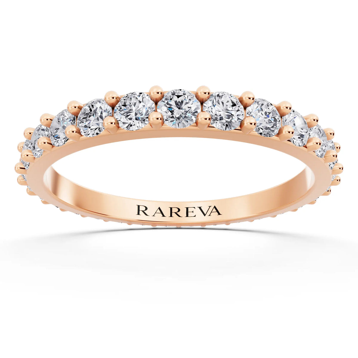 10K Rose Gold Round Cut Diamond 4 Prong Eternity Band - 2mm - Front