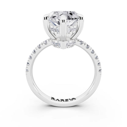 18 KT White Gold Marquise Cut Diamond Hidden Halo Tiger Prong Pave Band Ring - through finger