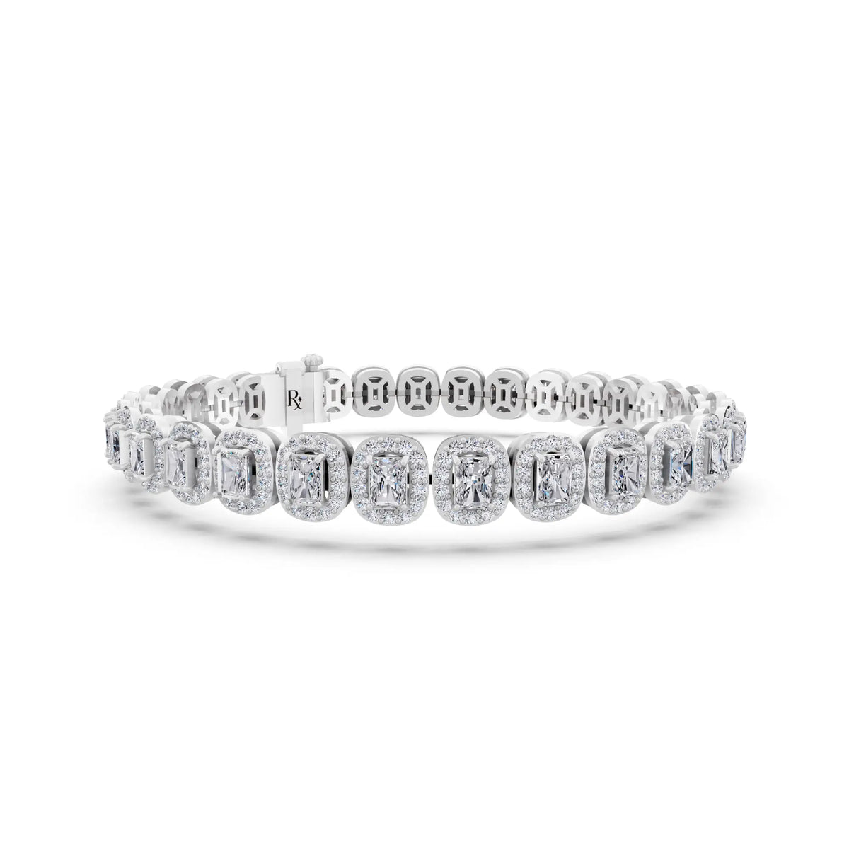 Silver Radiant Cut Halo Diamond Tennis Bracelet - Top1