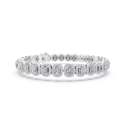 Silver Radiant Cut Halo Diamond Tennis Bracelet - Top1