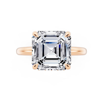 14 KT Rose Gold Asscher Cut Diamond Hidden Halo Solitaire Ring - top angle