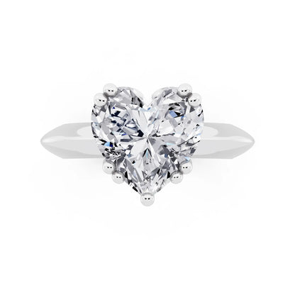 Platinum Heart Cut Diamond Solitaire Ring with Knife Edge Band - top angle