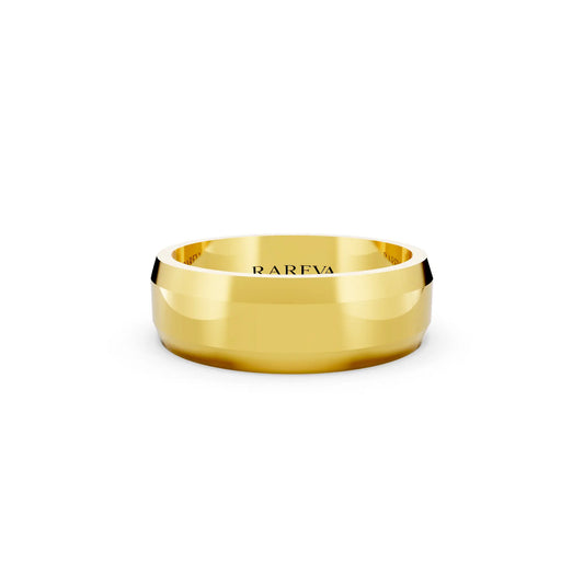14K Yellow Gold Men's Beveled Edge Wedding Band - 6mm - Front