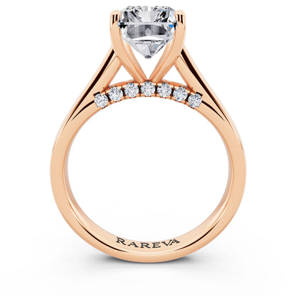14 KT Rose Gold Radiant Cut Diamond Solitaire Ring with Hidden Accent - through finger