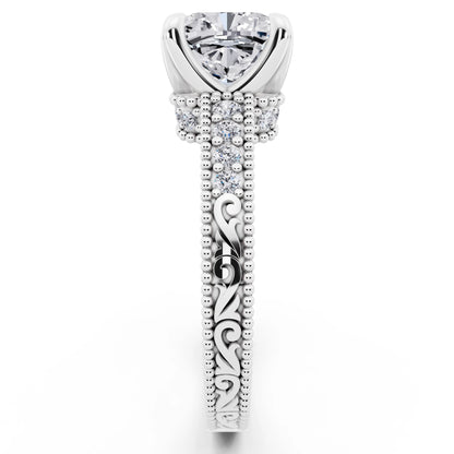 14 KT White Gold Cushion Cut Diamond Vintage - side view