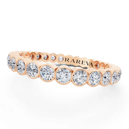 10K Rose Gold Round Cut Bezel Set Diamond Full Eternity Wedding Band - 2.4mm - Close up