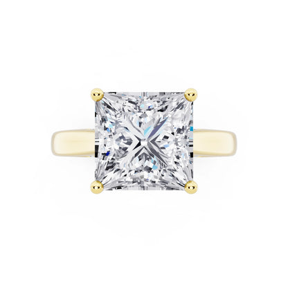 18 KT Yellow Gold Princess Cut Diamond Solitaire Ring with Hidden Accent - top angle