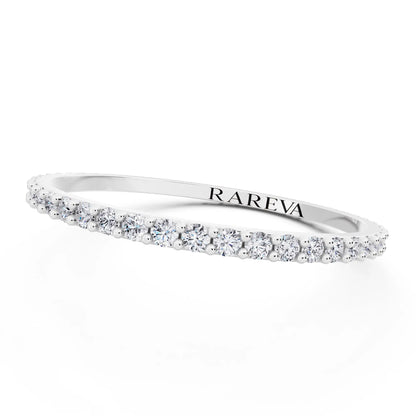 10K White Gold Round Cut Diamond 4 Prong Eternity Band - 1.6mm - Close up