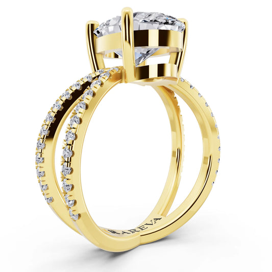 14 KT Yellow Gold Oval Cut Diamond Ring with Twisted Split Shank - top view