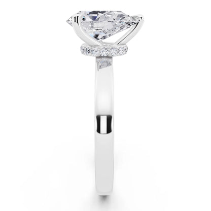 Platinum Pear Cut Diamond Solitaire Ring with Pave Collar - side view