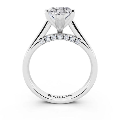 18 KT White Gold Marquise Cut Diamond Solitaire Ring with Hidden Accent - through finger