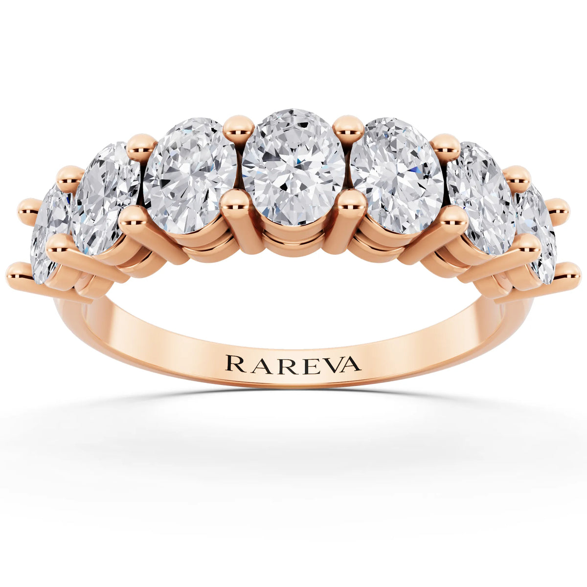 10K Rose Gold Seven Stone Oval Cut Diamond Half Eternity Wedding Band - 1.8mm - Front