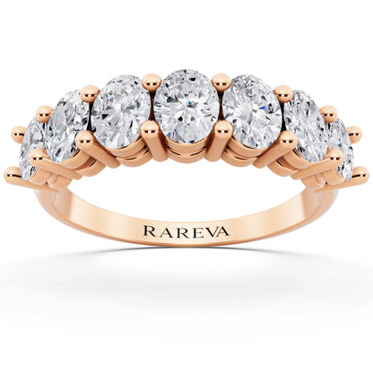 10K Rose Gold Seven Stone Oval Cut Diamond Half Eternity Wedding Band - 1.8mm - Front