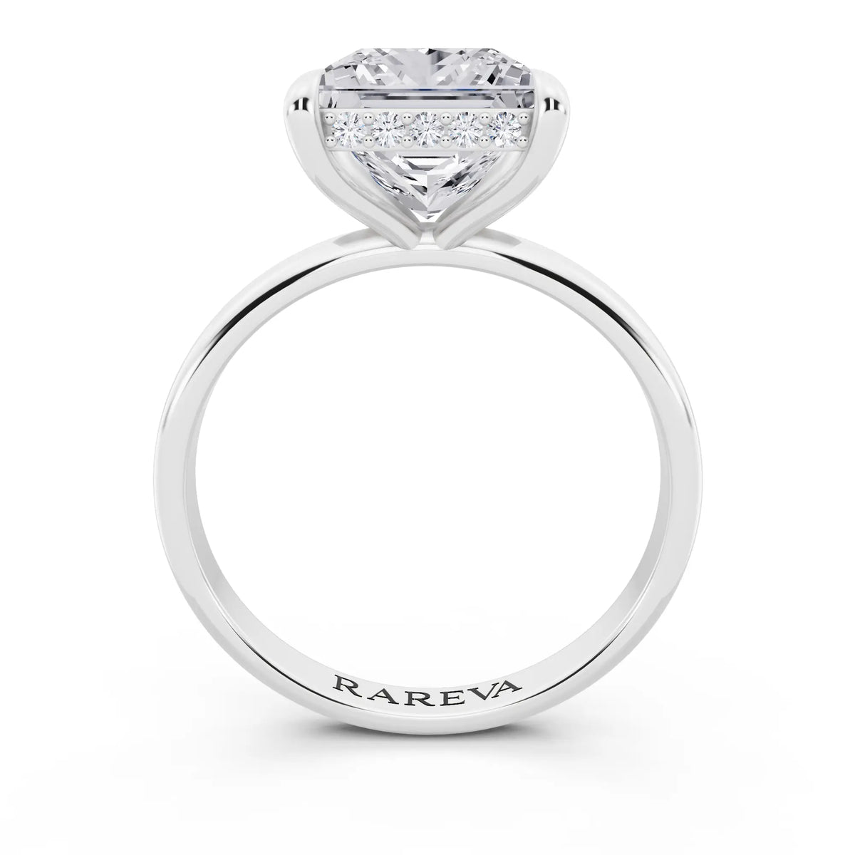 14 KT White Gold Princess Cut Diamond Hidden Halo Solitaire Ring - through finger