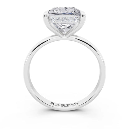 14 KT White Gold Princess Cut Diamond Hidden Halo Solitaire Ring - through finger