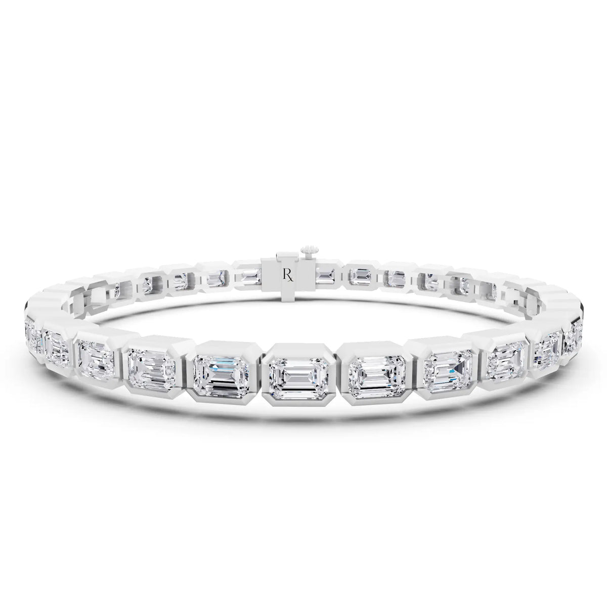 10K White Gold Emerald Cut Bezel Set Diamond Tennis Bracelet - Main