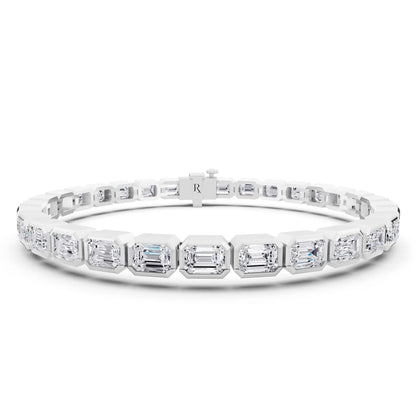 10K White Gold Emerald Cut Bezel Set Diamond Tennis Bracelet - Main