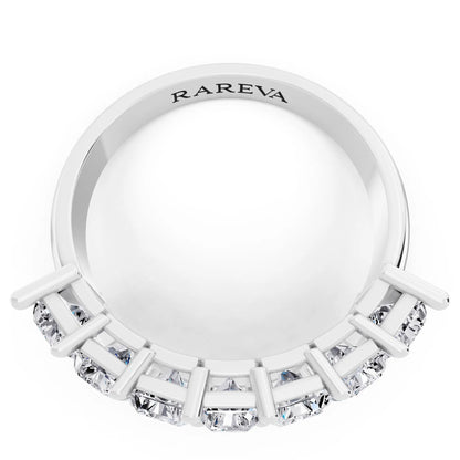 Silver Seven Stone Radiant Cut Diamond Half Eternity Wedding Band - 2.4mm - Top