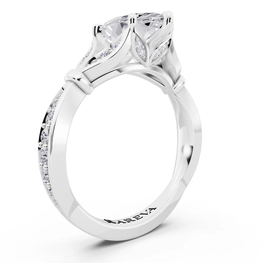 Platinum Marquise Cut Diamond Ring with Lotus Collar - top view