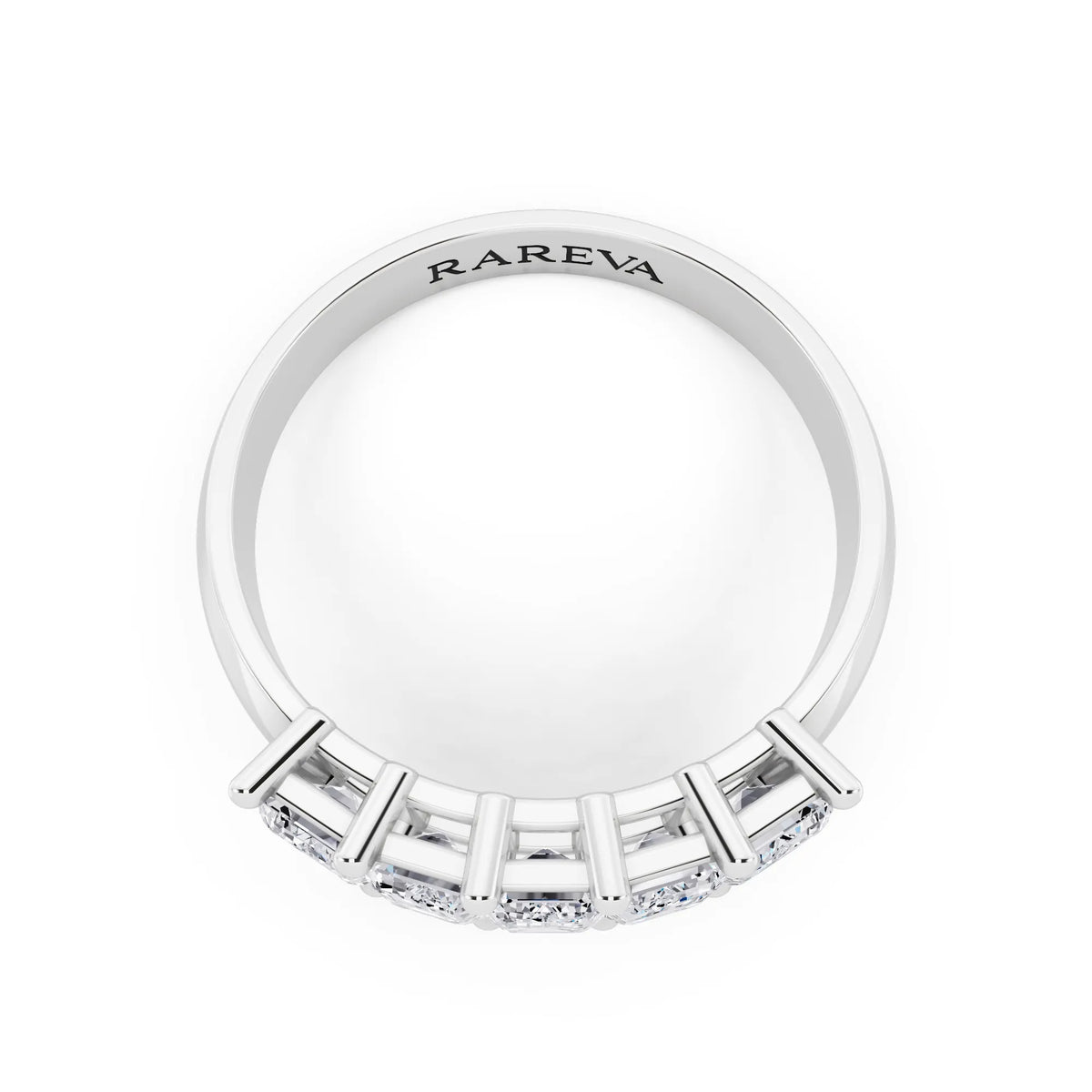 Silver Five Stone Emerald Cut Diamond Half Eternity Wedding Band - 2.7mm - Top