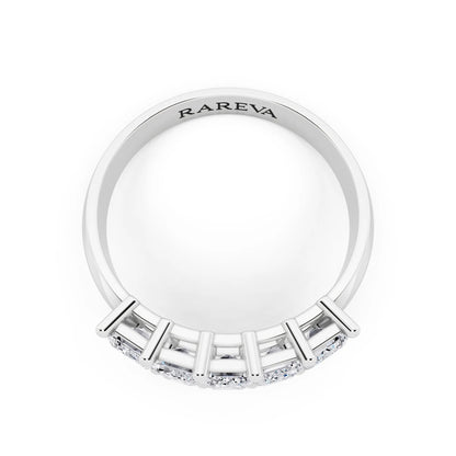 Silver Five Stone Emerald Cut Diamond Half Eternity Wedding Band - 2.7mm - Top