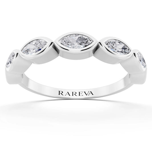 Platinum Seven Stone Marquise Cut Bezel Set Diamond Half Eternity Wedding Band - 2mm - Front