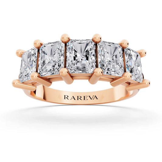 10K Rose Gold Five Stone Radiant Cut Diamond Half Eternity Wedding Band - 2.7mm - Front
