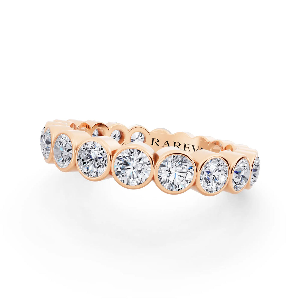 14K Rose Gold Round Cut Bezel Set Diamond Full Eternity Wedding Band - 3.5mm - Close up