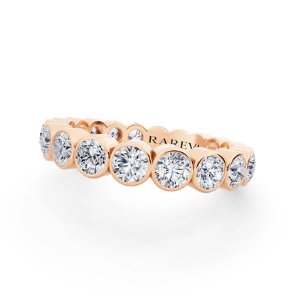 14K Rose Gold Round Cut Bezel Set Diamond Full Eternity Wedding Band - 3.5mm - Close up