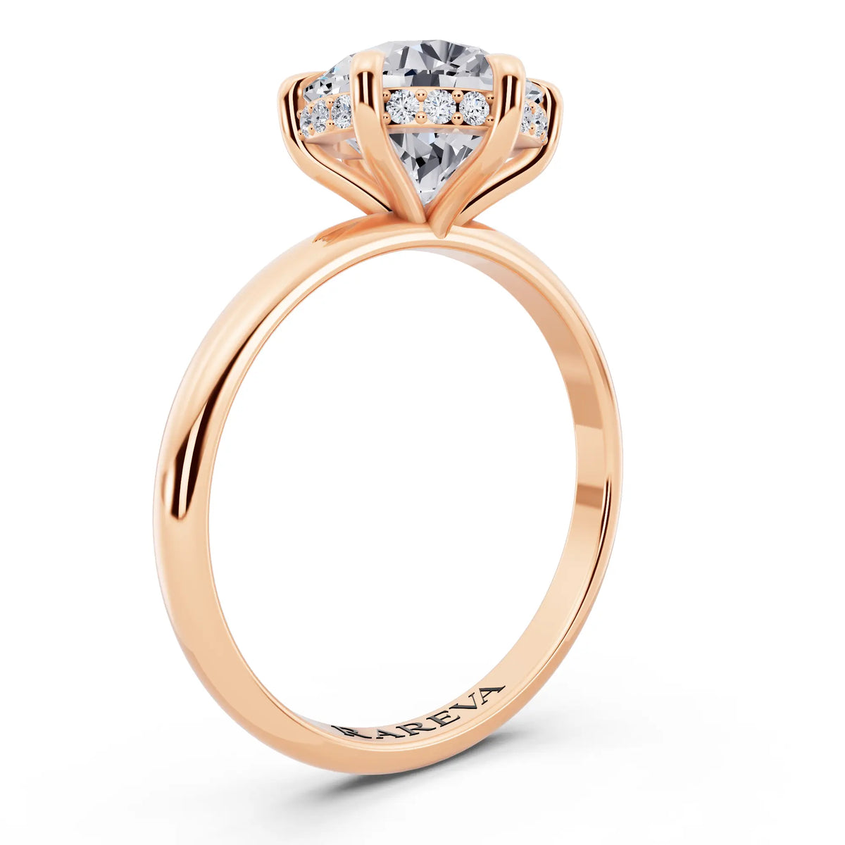 14 KT Rose Gold Round Cut Diamond Hidden Halo Solitaire Ring - top view