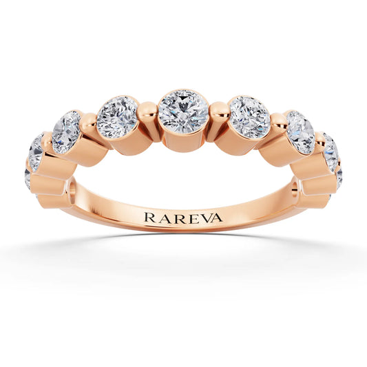14K Rose Gold Round Cut Diamond Half Sculpted Prong Eternity Band - 2mm - Front