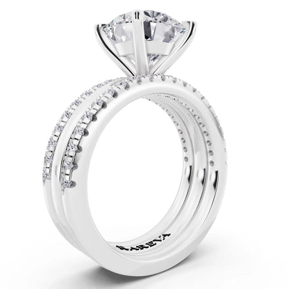 Platinum Round Cut Diamond Solitaire Twin Pave Band Stack Ring - top view