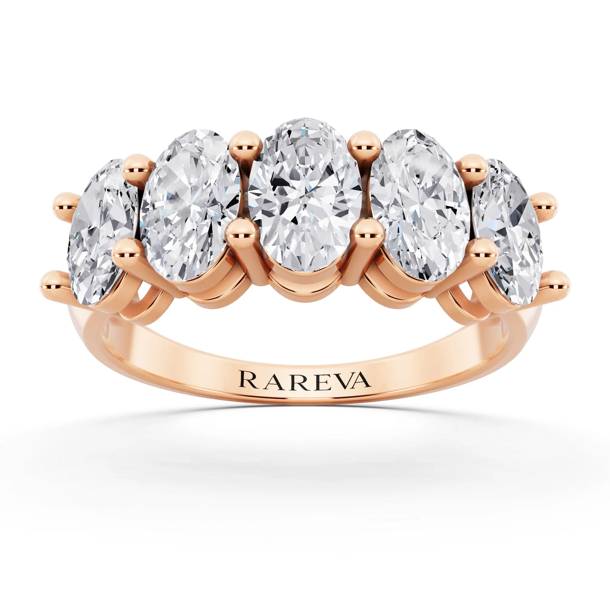 14K Rose Gold Five Stone Oval Cut Diamond Half Eternity Wedding Band - 2.7mm - Front