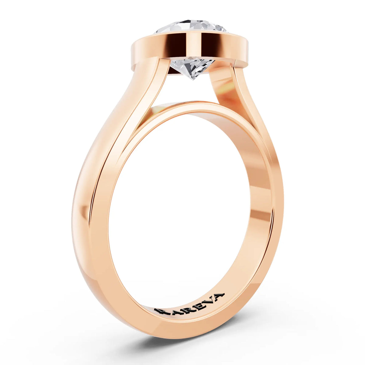14 KT Rose Gold Pear Cut Diamond Bezel Set Solitaire Ring - top view
