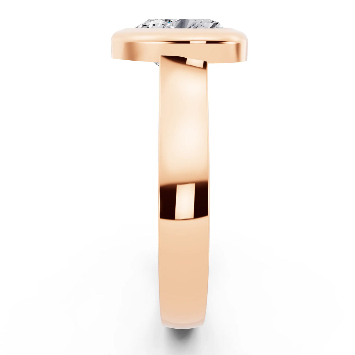 14 KT Rose Gold Heart Cut Diamond Bezel Set Solitaire Ring - side view