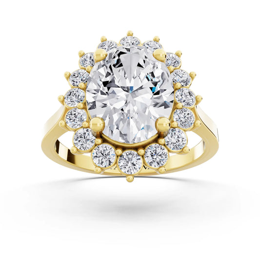 18 KT Yellow Gold Oval Cut Diamond Floral Halo Ring - Front