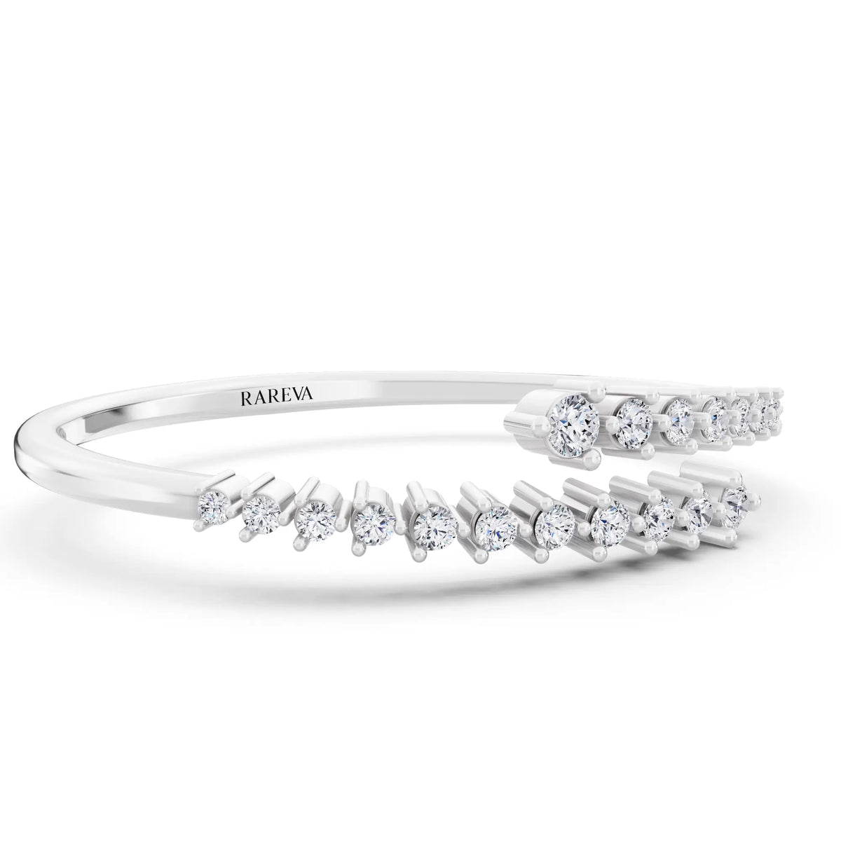 Platinum Round Cut Diamond Bypass Bangle Bracelet - Top1