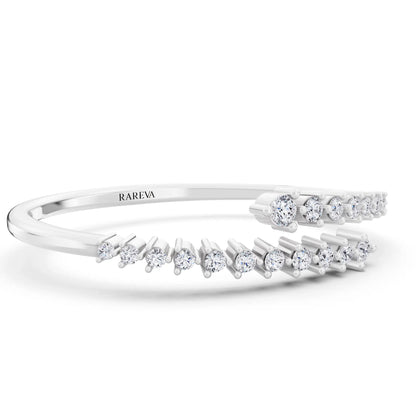Platinum Round Cut Diamond Bypass Bangle Bracelet - Top1