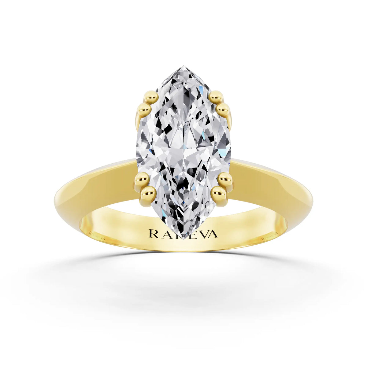 18 KT Yellow Gold Marquise Cut Diamond Solitaire Ring with Knife Edge Band - front view