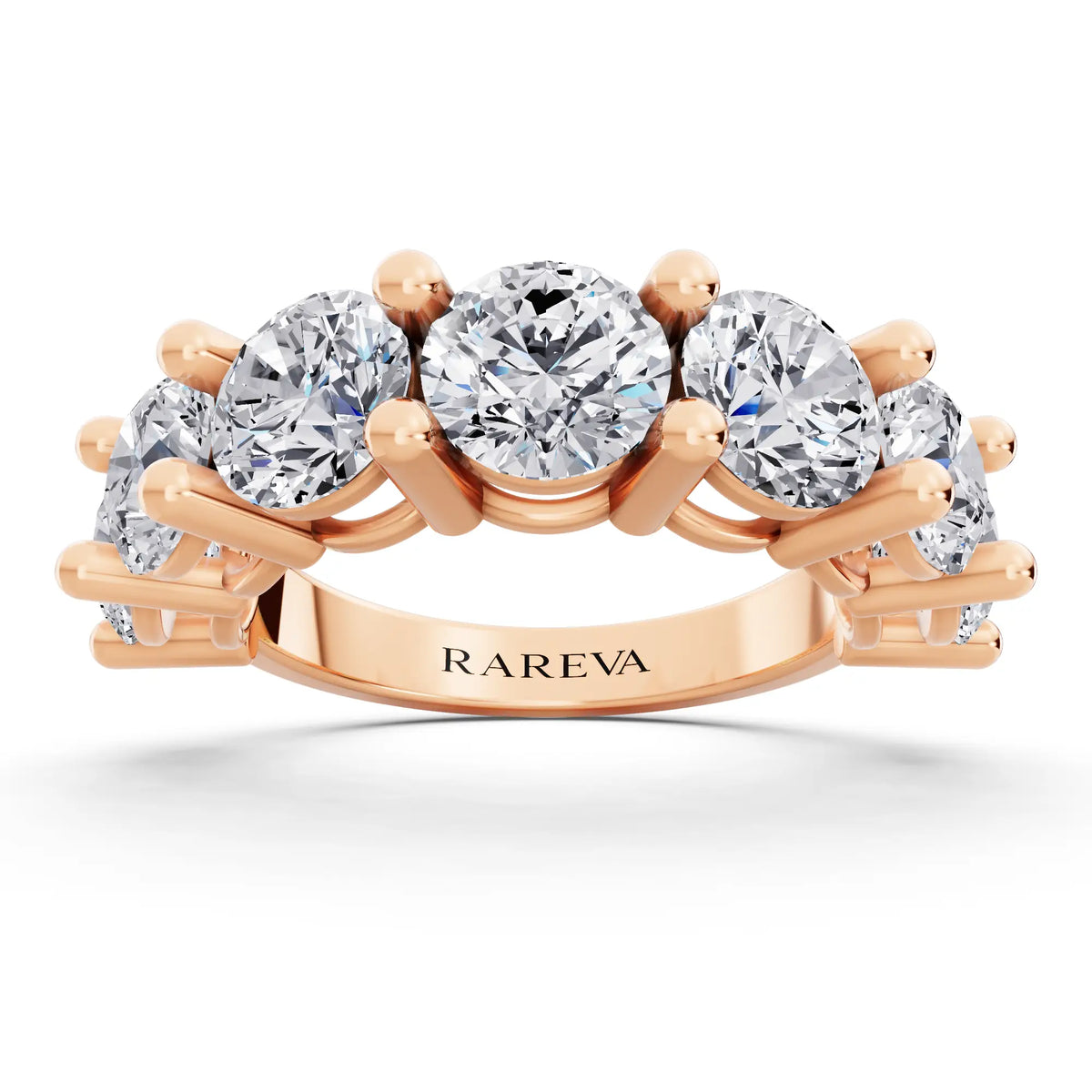 14K Rose Gold Seven Stone Round Cut Diamond Half Eternity Wedding Band - 2.8mm - Front