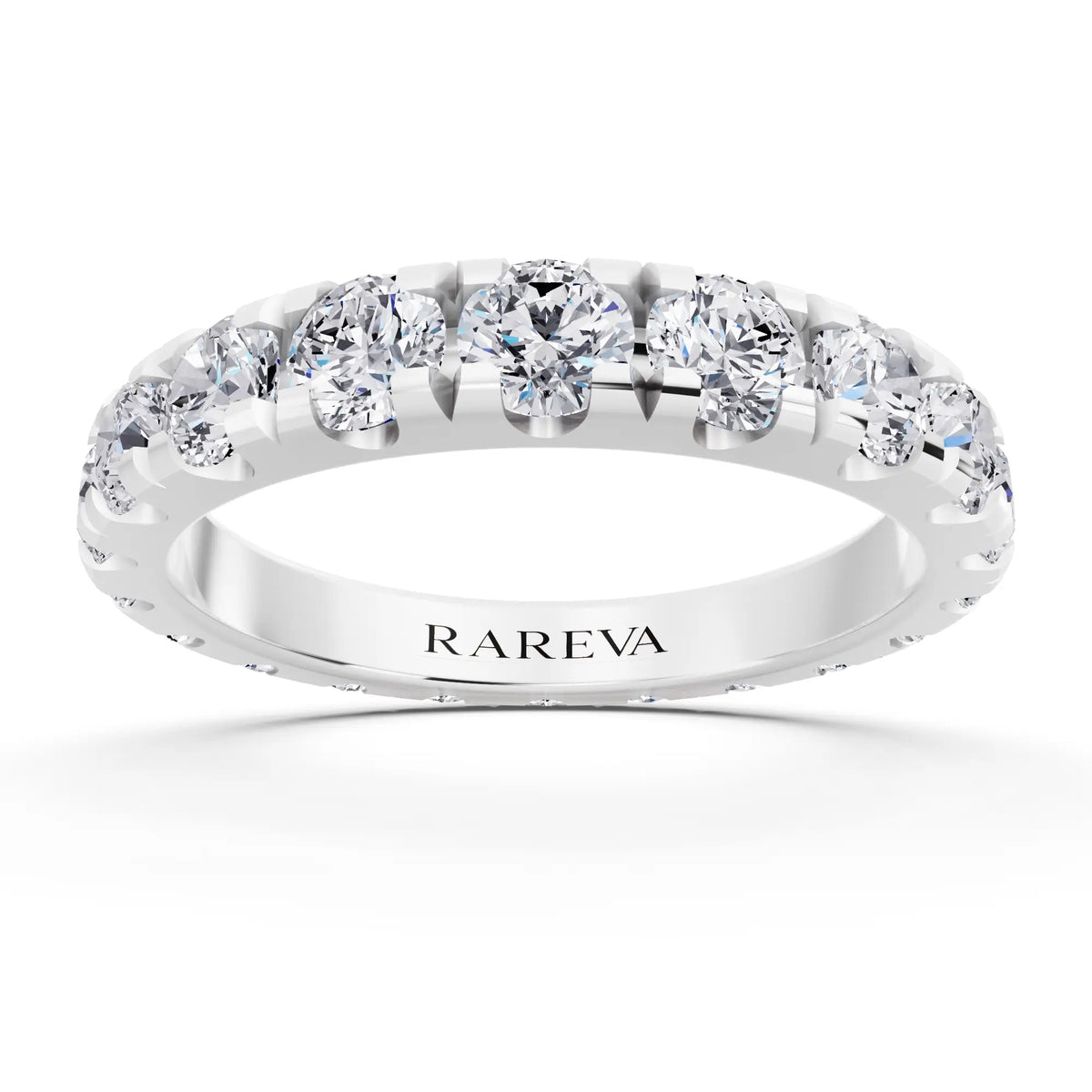 14K White Gold Round Cut Diamond Classic Eternity Band - 3mm - Front