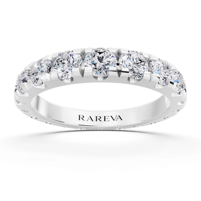 14K White Gold Round Cut Diamond Classic Eternity Band - 3mm - Front